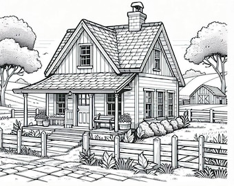 29 Farmhouses (Farm House) Coloring Pages, Coloring Book, Adult Coloring Book, Kids Coloring Book, Stress Relief, Kid Coloring Pages, Farm