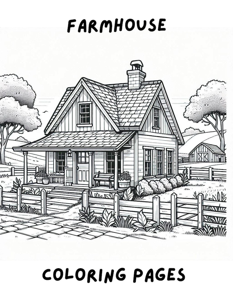 29 Farmhouses (farm House) Coloring Pages, Coloring Book, Adult Coloring Book, Kids Coloring