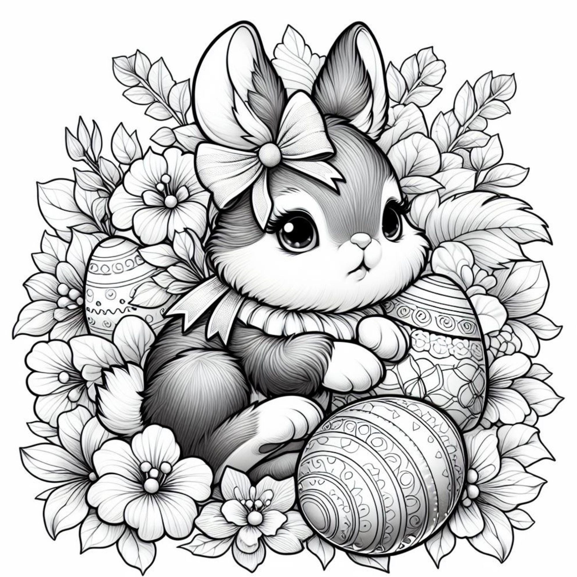 155 Easter Bunnies in Cups Coloring Pages, Coloring Book, Adult ...