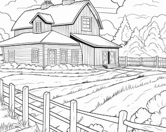270 Farm and Country Scenes Coloring Pages | Printable Adult & Kids Coloring Book | Rustic Farm Life, Animals, Barns