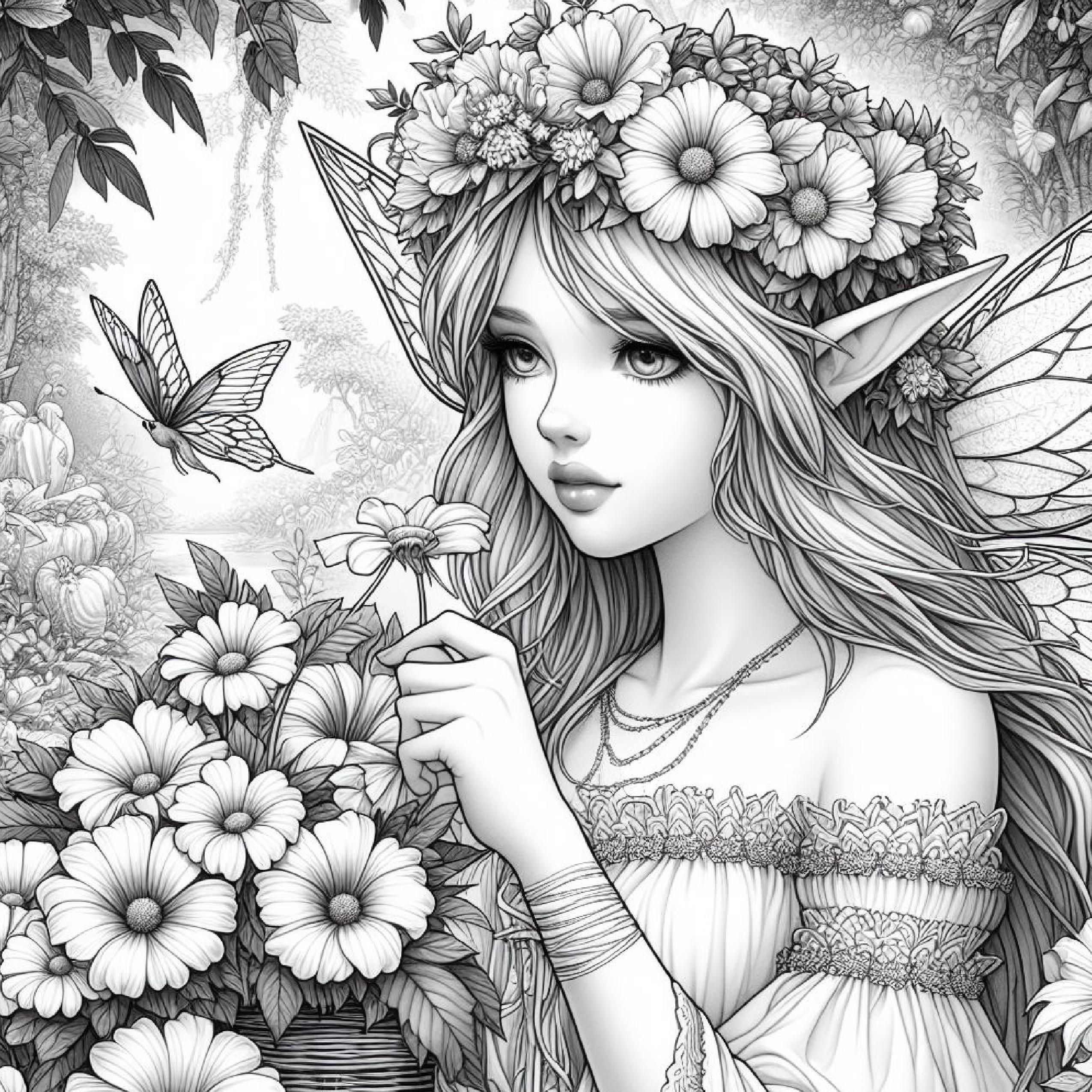 98 Beautiful Fairy Coloring Pages, Coloring Book, Adult Coloring Book, Kids Coloring Book, Kid Coloring Pages, Stress Relief