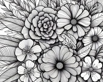 77 Bunches of Flowers Coloring Pages | Printable Floral Coloring Book for Relaxation | Botanical Art PDF