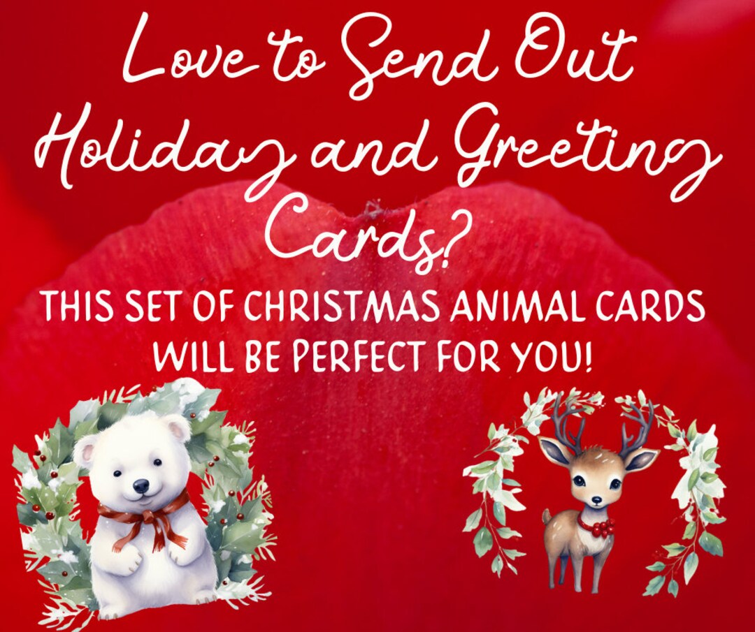 14 Printable Christmas Animal Greeting Cards 4x6 Holiday Blank Cards