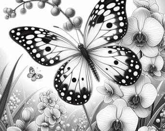 65 Schmetterling mit Blumen Malvorlagen | Ausdruckbares Malbuch für Erwachsene & Kinder | Florale Schmetterlings-Kunst zur Entspannung