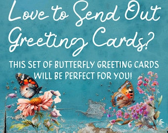 8- 4 x 6 Printable (in Canva and PDF) Blank Greeting Cards - Butterfly with Flowers Collection