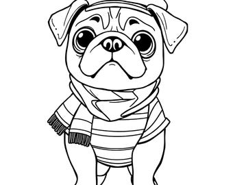 75 pagine da colorare con carlini da vestire / Libro da colorare con cani carino e stampabile / Disegni divertenti con carlini per bambini e adulti