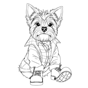 75 Cute Yorkshire Terrier (Yorkie) Dress Up Coloring Pages, Coloring Book, Adult Coloring Book, Kids Coloring Book, Kid Coloring Pages