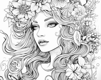 24 Desenhos para Colorir de Mulheres no Verão | Livro de Colorir de Moda e Estilo de Vida para Imprimir | Arte Relaxante para Adultos
