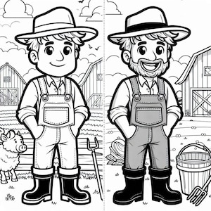 21 Farmer and Farm Boys Coloring Pages, Coloring Book, Adult Coloring Book, Kids Coloring Book, Boys Coloring Book, Stress Relief, Coloring