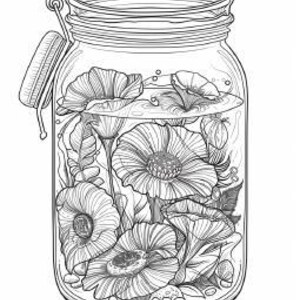 250 Life Inside of Jars Coloring Pages, Coloring Book, Adult Color, Kids Coloring Book, Kid Coloring Pages, Stress Relief