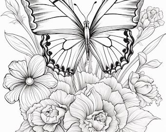 50 Schmetterling Bliss Malvorlagen | Druckbares Malbuch zur Entspannung | Von der Natur inspirierte Kunst für jedes Alter
