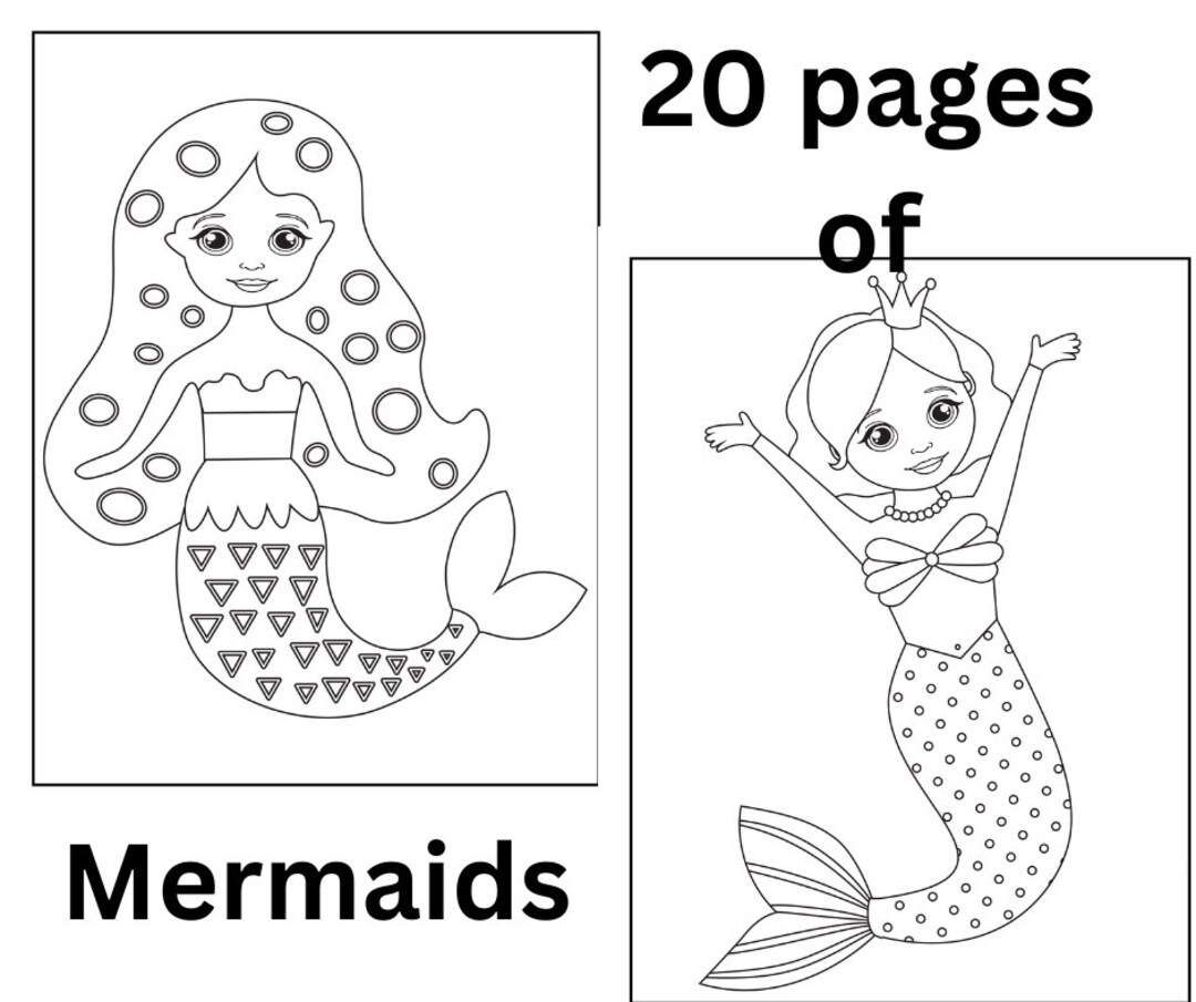 20 Mermaid Coloring Pages Simple and Easy Design - Etsy