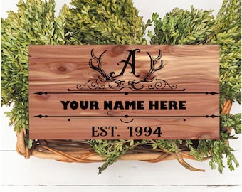 Antler Monogram Plaque with Last Name Letter and EST. Date