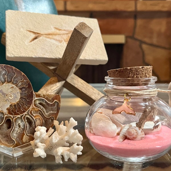 Beach in a Jar/Small Size/Pink Sand/Sand Dollar/Shells/Interactive/Engagement/Wedding/Special Occasion/Home Decor/Charm/Jewelry/Centerpiece