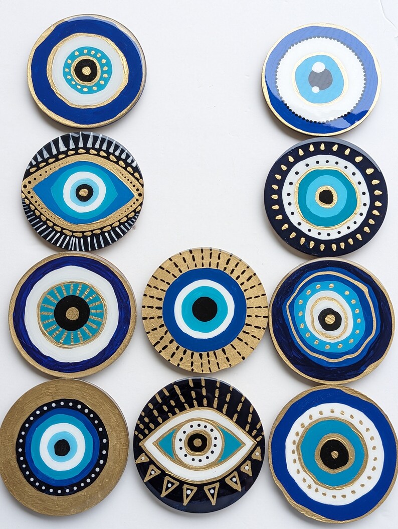 Blue - Quirklets Handpainted Clay Evil eye Fridge Magnet 24 main image 0