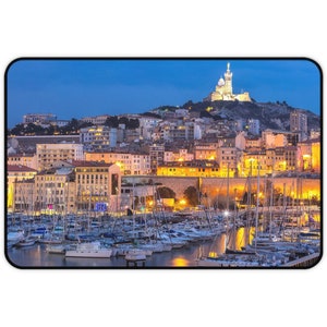 Desk Mat - Marseille, France at Night, Marseille, Mediterranean Decor, Marseille Gift