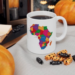 Mug - Map of Africa,   Africa with countries mug, white mug with African map, African countries with names mug