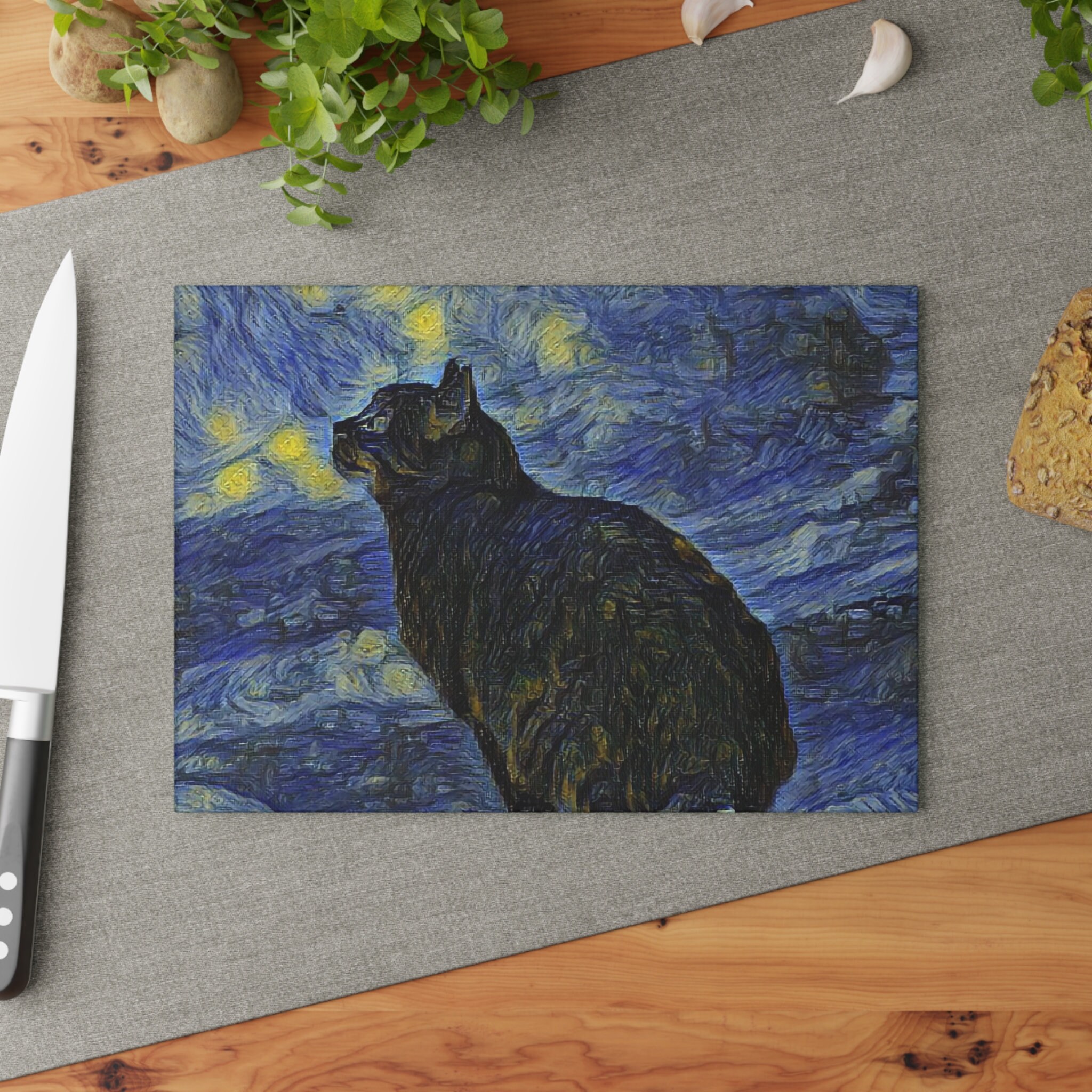 Charming Black Cat Society Glass Cutting Board