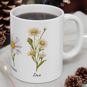 April Birth Flower Mug, Daisy Coffee Mug, Mother&#39;s Day Gift, Plant Mom Gift, Plant Lover Gift, Spring Coffee Mug, April Birthday Gift Mug