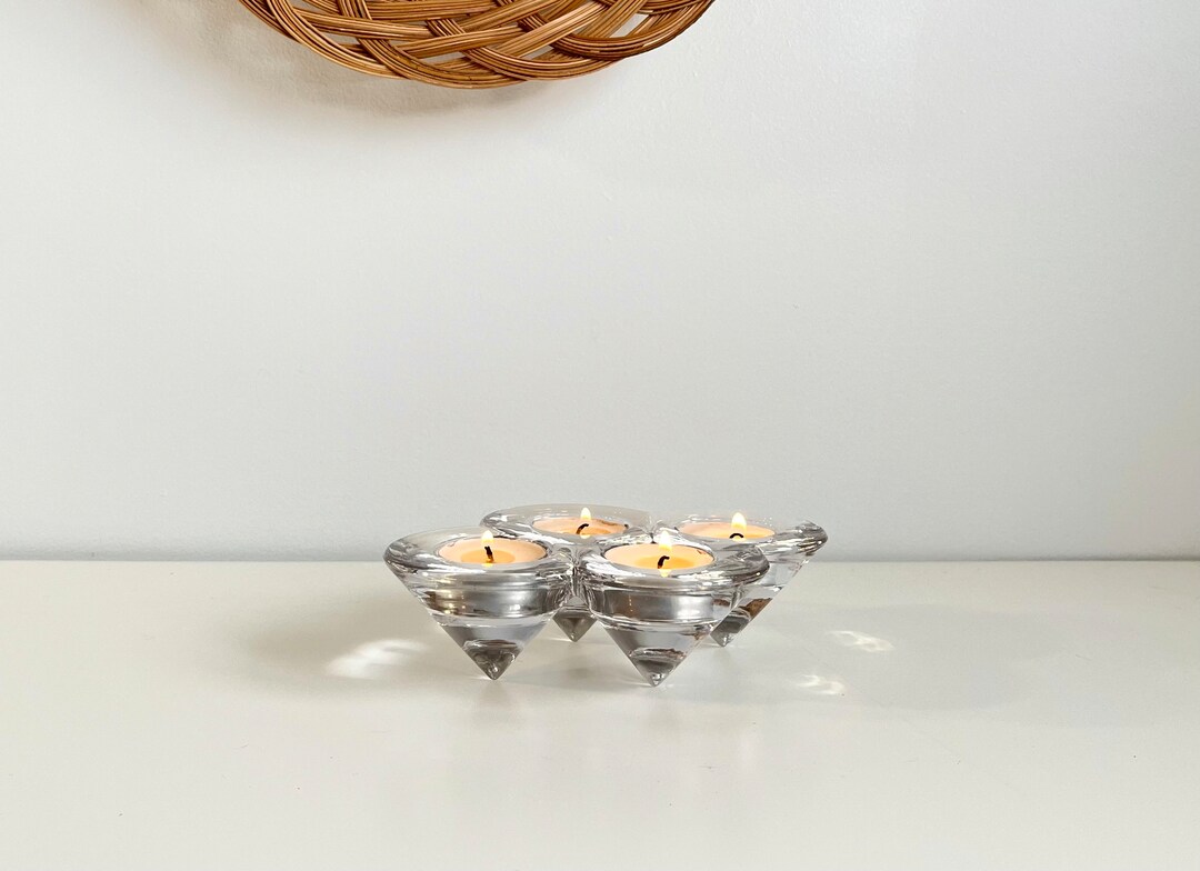 Vintage Cone Shape Clear Glass Tealight Candle Holder, Clear Glass