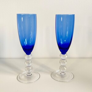 Set Of 2 Blue Wine Glasses With Clear Glass Stem, Cobalt Blue Wine Glasses image 3