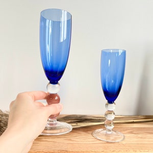 Set Of 2 Blue Wine Glasses With Clear Glass Stem, Cobalt Blue Wine Glasses image 5