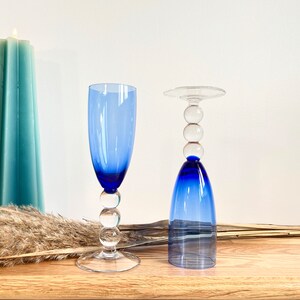 Set Of 2 Blue Wine Glasses With Clear Glass Stem, Cobalt Blue Wine Glasses image 2