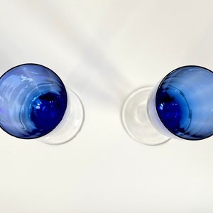 Set Of 2 Blue Wine Glasses With Clear Glass Stem, Cobalt Blue Wine Glasses image 4