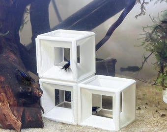 Cubos modulares para camarones (3 unidades) – Escondites apilables para camarones, refugio de cría, decoración para acuarios, hábitat para camarones, cueva para nano acuarios, accesorio para paisajismo acuático.