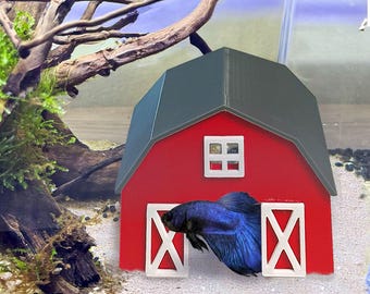 Barn Betta Hide/Cave Aquarium Decor Enrichment | Aquarium Decoration | Fish Cave, Betta Shrimp Loach Goby Frog Hiding Spot