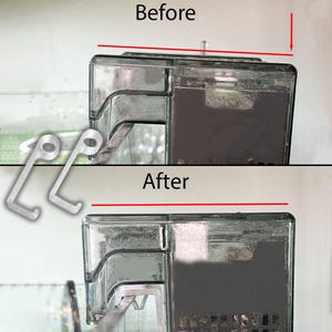 May include: Before and after cleaning a clear plastic aquarium filter. The filter is dirty with brown and white residue before cleaning and clean after cleaning. The filter has a rectangular shape with a clear plastic lid and a black plastic base.