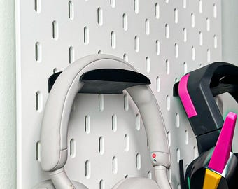 Sleek Universal Headset Mount Display - Wall or IKEA Skadis Pegboard - Organize Gaming Space Setup | Game Room Office Organization