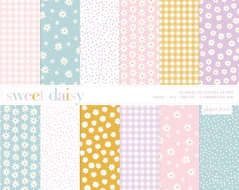 Daisy Digital Paper, Daisy Floral Seamless Repeat Pattern, Backgrounds, Printable Digital Paper, Commercial Use Digital Paper