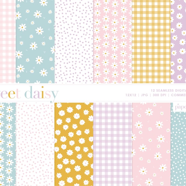 Daisy Digital Paper, Daisy Floral Seamless Repeat Pattern, Backgrounds, Printable Digital Paper, Commercial Use Digital Paper