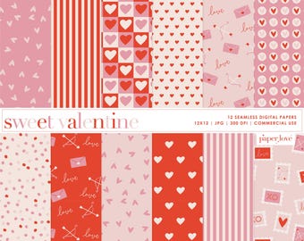 Valentine Hearts Seamless Digital Paper, Valentines Digital Paper, Love Heart plakboekpapier, Love Heart-patronen, commercieel digitaal papier