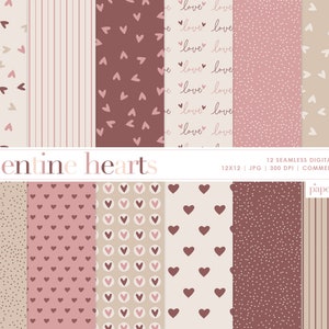 12 Valentinstag nahtlose digitale Papiere, Herz Scrapbook Papier, Herz Hintergründe, Valentinstag digitale Papier, kommerzielle Nutzung digitale Papier
