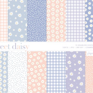 Carta digitale Daisy, motivo floreale senza soluzione di continuità con margherite primaverili pastello, sfondi, carta digitale stampabile, carta digitale per uso commerciale