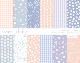 Daisy Digital Paper, Pastel Spring Daisy Floral Seamless Repeat Pattern, Backgrounds, Printable Digital Paper, Commercial Use Digital Paper