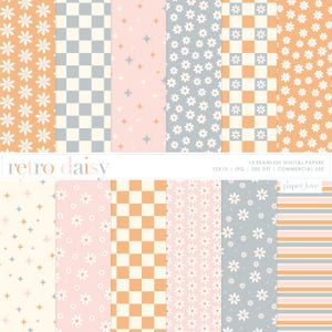Retro Daisy Seamless Pattern, Spring Daisy Paper, Pastel Daisy Repeat Pattern, Digital Download, Boho Pattern, Commercial Use Digital Paper