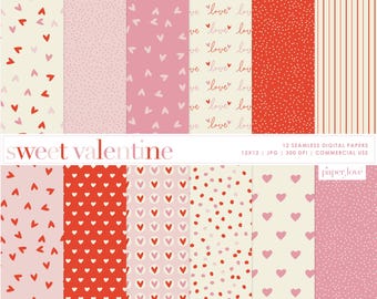 Valentine Hearts Seamless Digital Paper, Love Heart Scrapbook Paper, Love Heart Patterns, Valentine Digital Paper, Commercial Digital Paper