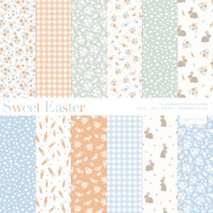 Carta digitale senza cuciture di Pasqua, carta per scrapbooking con coniglietto pasquale floreale primaverile, motivo a uovo di Pasqua, carta con motivo a coniglio di Pasqua per uso commerciale