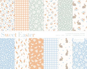 Easter Seamless Digital Paper, Spring Floral Easter Bunny Scrapbooking Paper, Easter Egg Pattern, Easter Rabbit Pattern Paper Commercial Use