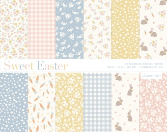 Easter Seamless Digital Paper, Spring Floral Easter Bunny Scrapbooking Paper, Bunny Easter Egg Pattern, Easter Pattern Paper, Commercial Use