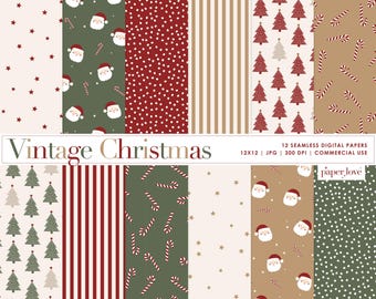Christmas Digital Paper, Santa Digital Paper, Christmas Scrapbook Paper, Christmas Backgrounds, Seamless Christmas Papers, Commercial Use