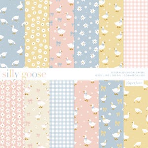Silly Goose Cute Pastel Seamless Pattern | Whimsical Animal Digital Art for Nursery Decor | Adorable Goose Repeat Design | Instant Download