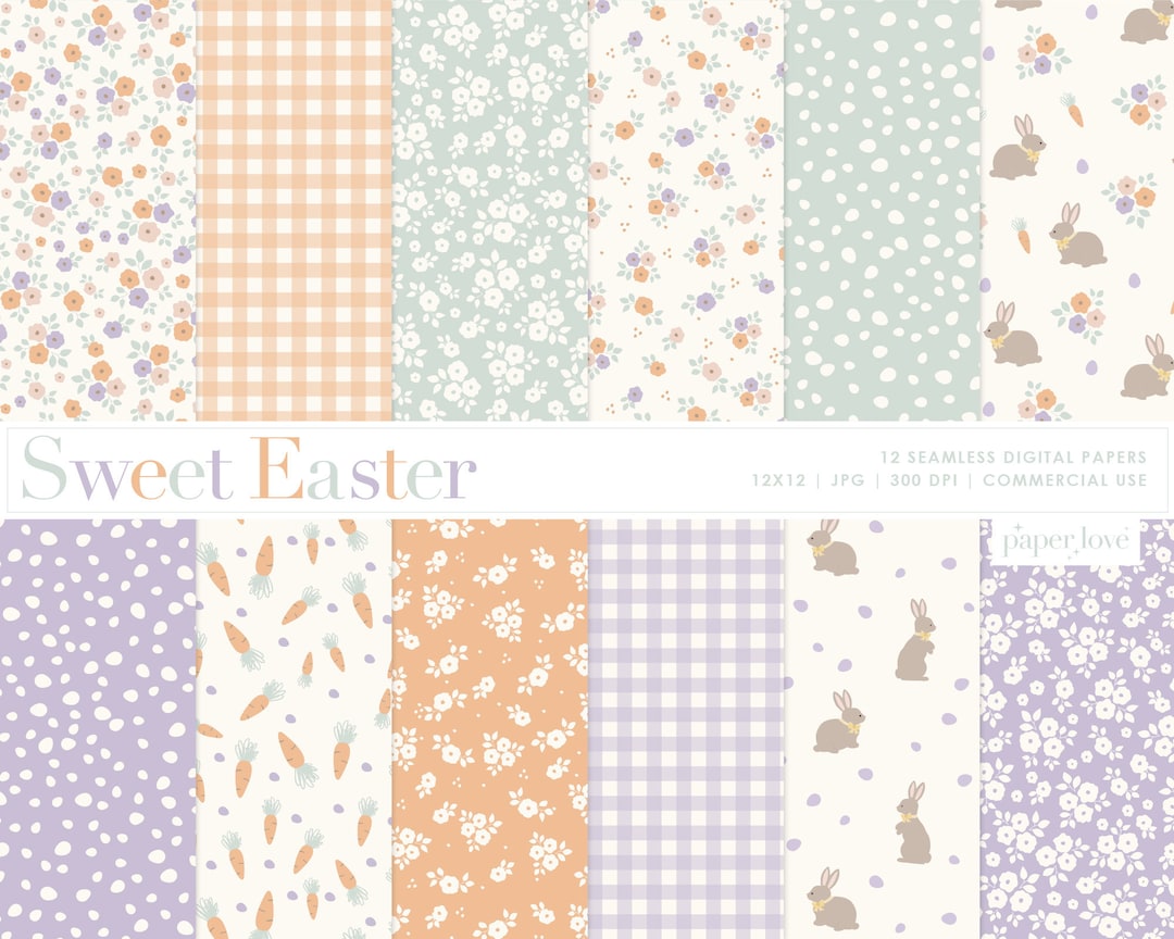 12 Easter Seamless Digital Paper, Spring Floral Easter Bunny ...