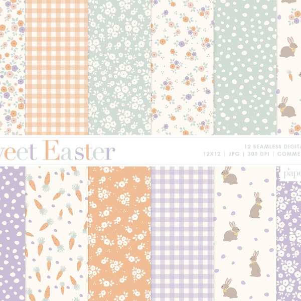 12 Easter Seamless Digital Paper, Spring Floral Easter Bunny Scrapbooking Paper, Easter Egg Pattern, Easter Pattern Paper, Commercial Use