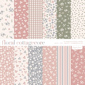 Floral Cottagecore Digital Paper, Spring Floral Seamless Repeat Pattern, Backgrounds, Printable Digital Paper, Commercial Use Digital Paper