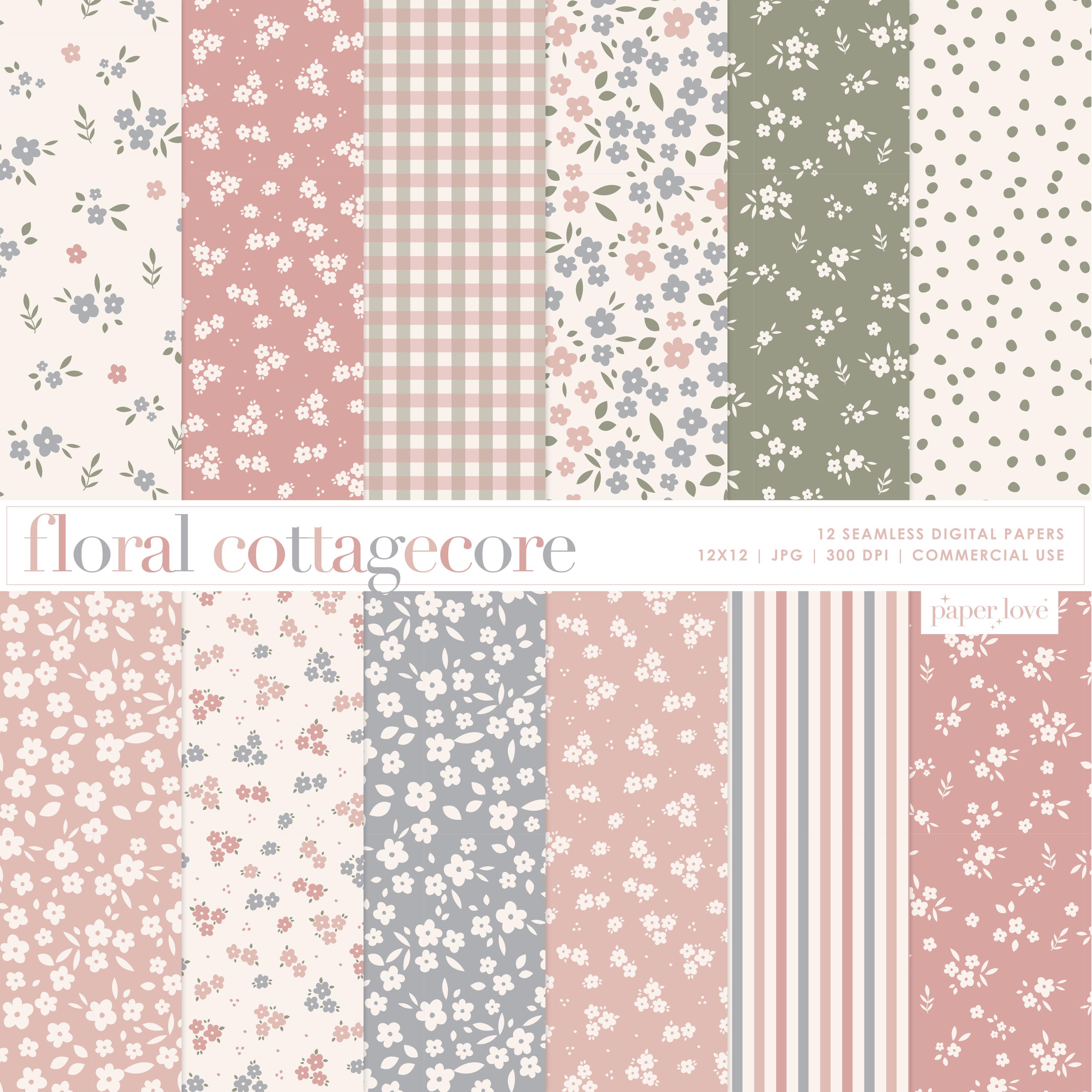 Floral Cottagecore Digital Paper, Spring Floral Seamless Repeat Pattern ...