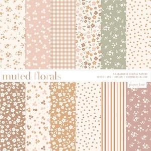 Gedämpftes Herbst Florales Digitalpapier, Frühling Florales nahtloses Muster, Florale Hintergründe, Boho Floral, druckbares digitales Papier, kommerzielle Nutzung